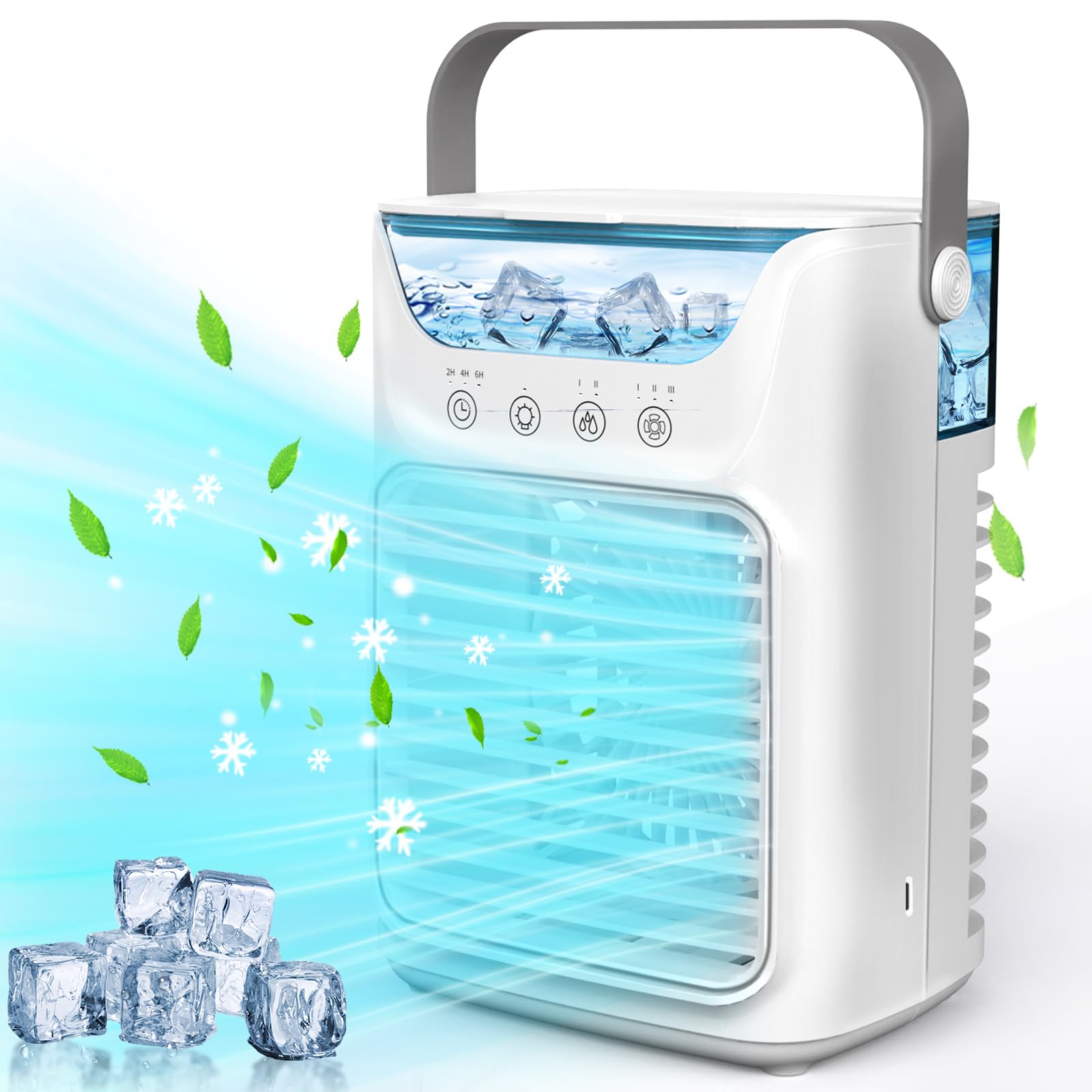 卓上クーラー超音波式 噴霧 細かいミスト 氷入れ水冷エアコン 加湿機能 小型 卓上冷風機 700ML大容量 7W省エネ節電対策 3段階風量 2段階噴霧量 切タイマーLEDライト【小型静音・瞬間冷却】コンパクトミニクーラー ミニエアコン 軽量 静音 熱中症と暑さ対策 車中 自宅オフィス
