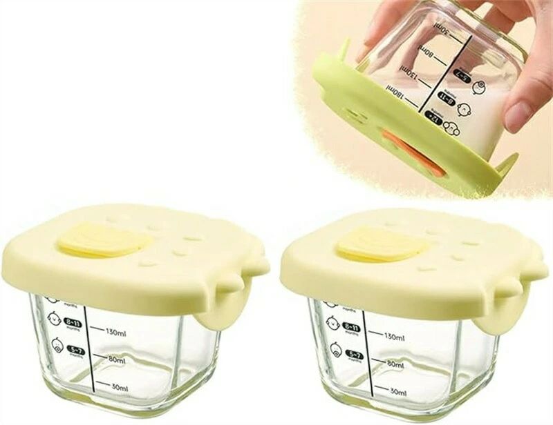 2個セット ガラス製フードボウル ふた付き離乳食容器 小さなミキシングボウル 密閉された離乳食ボック..