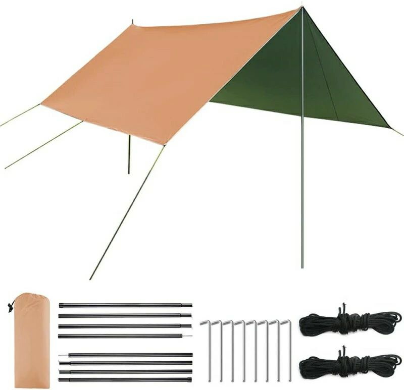 防水タープ キャンプ 天幕シェード アウトドア タープ ポール付き サンシェルター 日除け 遮熱 遮光 収..