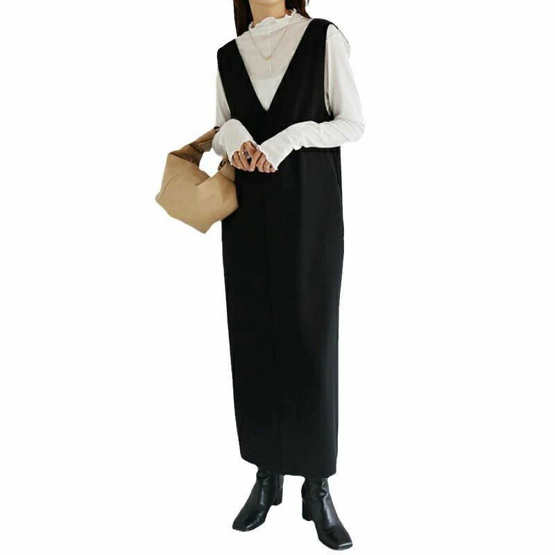 トップス レディース ジャンスカ ジャンパースカート ジャンパードレス ワンピース トレンド 30代 40代 50代 春 秋 秋冬 冬 秋冬人気 カジュアル きれいめ 秋服 大きいサイズ おしゃれ V Vネック 黒