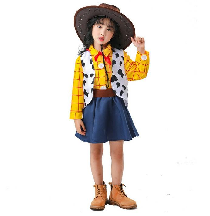 ワンステークスのカウボーイ 衣装 子供 大人 ハロウィン コスプレ キッズ カウガール 6点セット コスチューム キッズ ジェシー 風 コスプレ カウボーイ帽子 バンダナ ベルト 衣装 全身衣装 Halloween クリスマス イベント 誕生日｜アングル3