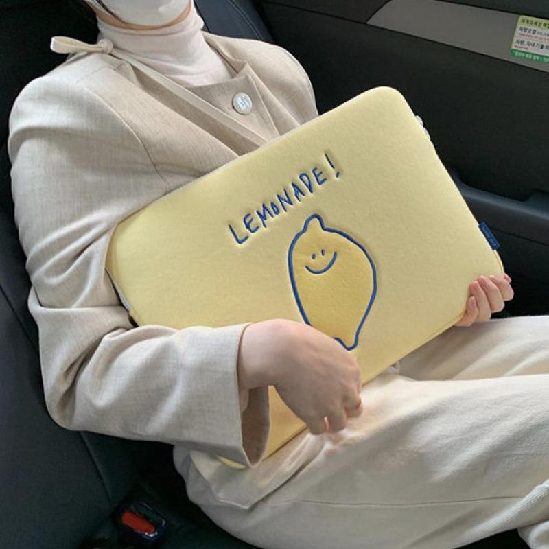 ノートPCケース タブレットケース 男女兼用 レモン刺繍 韓国風デザイン コーデュロイ インナーケース 保護ケース 10インチ 11インチ 14インチ 15.6インチ対応