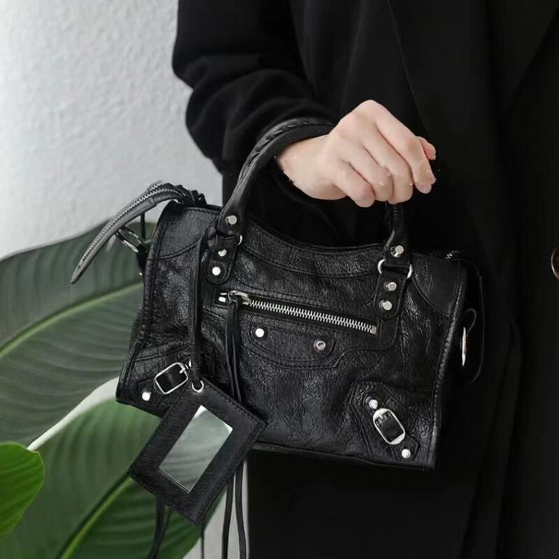トートバッグ レディース ショルダーバッグ ギャル系 エディターズバッグ 2way バレンシアガ風 おしゃれ ファスナー付き 大きめ 通勤 鏡付き