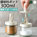 調味料入れ スプーン付き ベージュ グラス 調味料ポット 2個セット 塩入れ 砂糖入れ 使いやすい おしゃれ 収納 保存 湿気防止 調味料容器 密閉容器 調節可能スプーン付き スパイス入れ