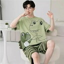 パジャマ メンズ 半袖 綿 可愛い グリーン シンプル セットアップ 夏用 ルームウェア メンズパジャマ 上下 セット 紳士 おしゃれ 春 夏 パジャマメンズ ...