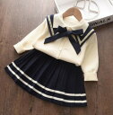 2点セット 卒業式 キッズ ニットセーター 長袖 セーラー服 子供 入学式スーツ スカートスーツセット 学生 スーツ 卒業式