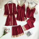 レディース 5点セット 四色 春夏 パジャマ ルームウェア レース付き 上品 オシャレ 可愛い セクシー 柔らか いい心地 MからXXLサイズ 寝巻き 部屋着