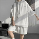 夏服 パーカー 半袖 セットアップ メンズ スウェット Tシャツ ハーフパンツ 2点セット ジャージ スポーツウェア 上下セット ショットパンツ 部屋着 夏服 ...