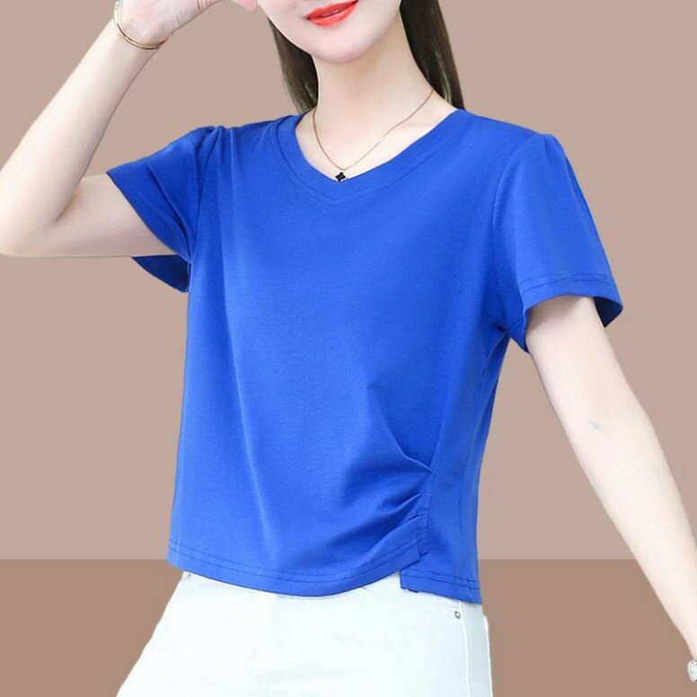 Rakuten - 秋服 レディース ファッション オシャレ カワイイ シンプル 大人カワイイ 大きいサイズ 服 綿 半袖 T シャツ Vネック トップス カジュアル