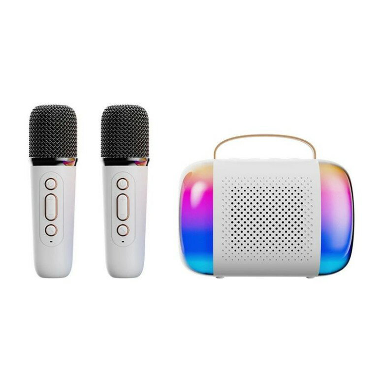 カラオケマイク スピーカー PAセット ポータブルBluetoothスピーカー ワイヤレスマイク2本付き カラオケ デュアルスピーカー＆LEDライト搭載 ポータブルカラオケマシン スマホ/PC/TV対応 TF/AUX/USB充電式 家庭用パーティーギフト Android/iPhoneに対応