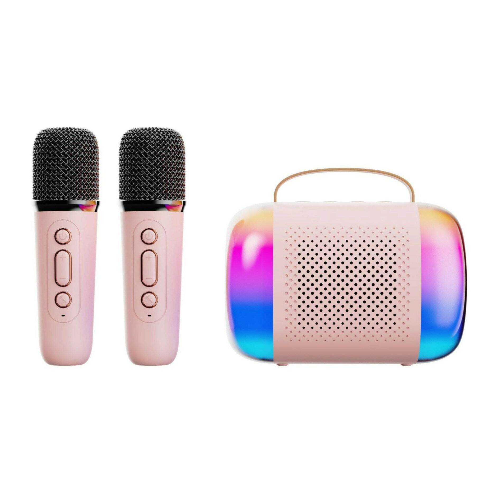 カラオケマイク スピーカー PAセット ポータブルBluetoothスピーカー ワイヤレスマイク2本付き カラオケ デュアルスピーカー＆LEDライト搭載 ポータブルカラオケマシン スマホ/PC/TV対応 TF/AUX/USB充電式 家庭用パーティーギフト Android/iPhoneに対応