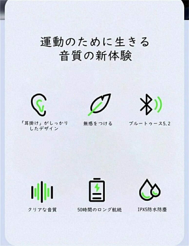 //耳掛け スポーツイヤホン Bluetooth 5.3 ランニング イヤホン スポーツ イヤホン マイク内蔵 Type-C充電 Bluetooth イヤホンノイズキャンセリング ワイヤレス イヤホン 可能 運動/通勤通学/在宅勤務適用 wansuteikusu-10006450 ワンステークス サンプル画像2