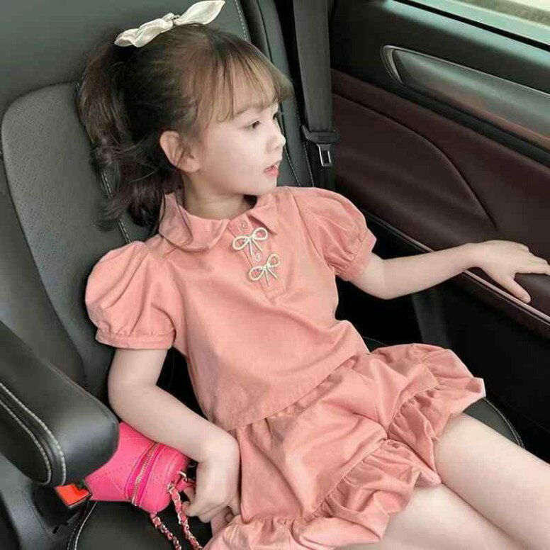 Occidental Goods - キッズ ファッション 女の子 かわいい おしゃれ 韓国 子供服 プリンセス 高級 ショートパンツ 半袖 薄手 リボン トップス ボトムス 夏