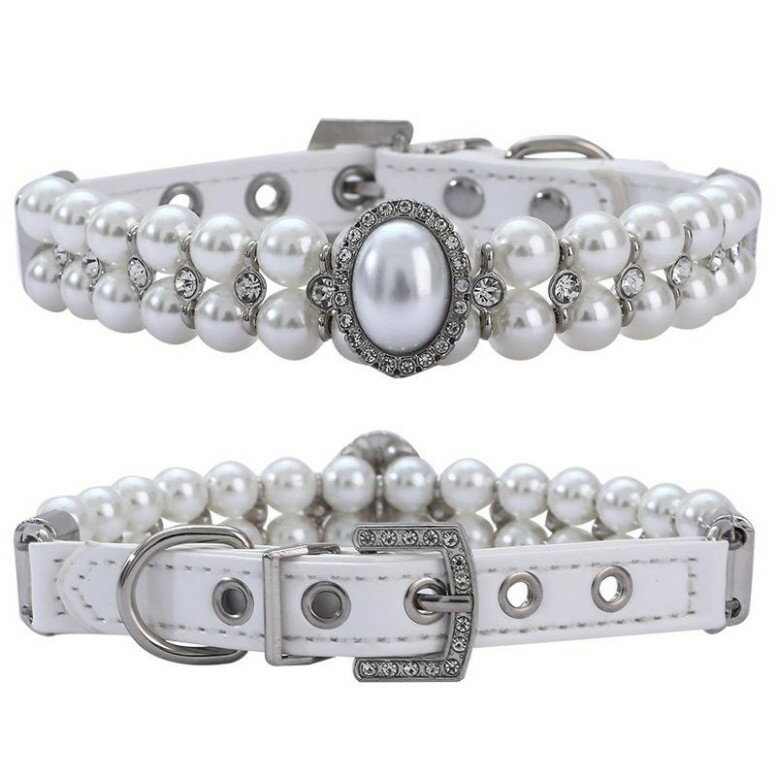 おすすめ 犬 猫 ペット グッズ かわいい おしゃれ 首輪 装飾 パール ラインストーン キラキラ ビーズ バックル 安全 リード 散歩 リボン セット