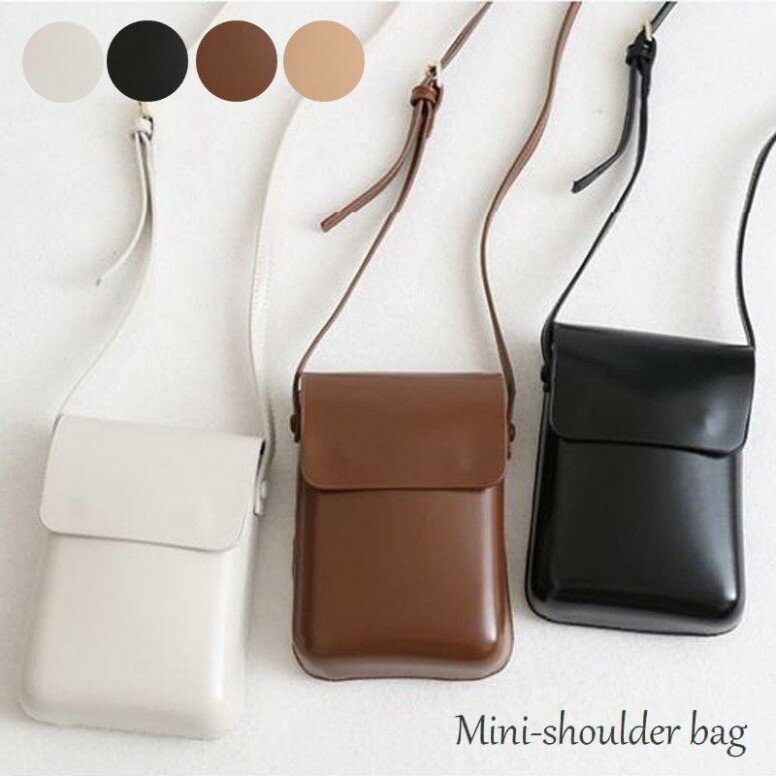 Other - ミニショルダーバッグ ポシェット ウォレットバッグ レザー調 レディース bag 鞄 お財布 スマホポーチ シンプル 長さ調節可 ホワイト ブラック ブラウン ピンク