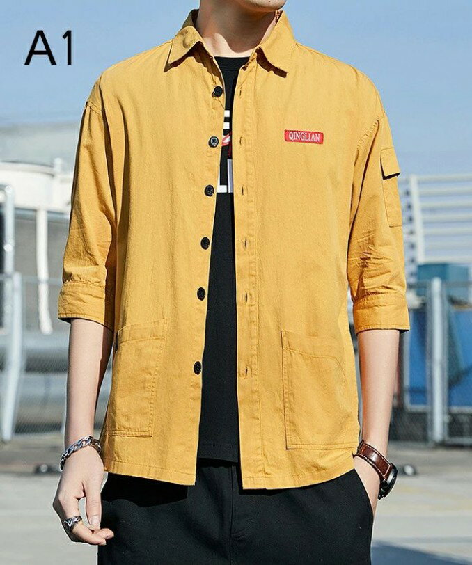シャツ 夏服 シャツ メンズ 7分袖 無地 オーバーサイズ トップス ゆったり 開襟シャツ カジュアル シンプル オシャレ 吸汗速乾　トップス メンズ　シャツ メンズ 　カジュアル ベーシック コットン 大きいサイズ 春 夏 秋 冬 メンズ シャツ　男性