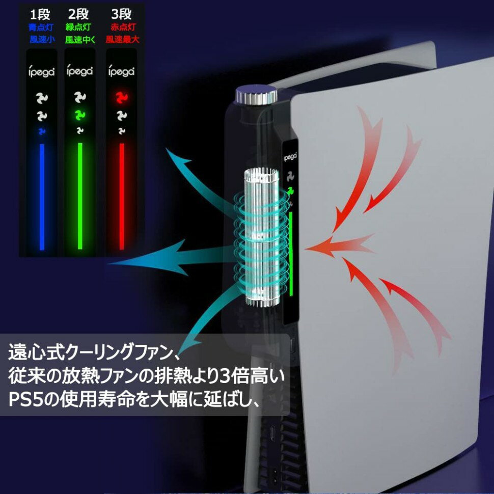 PS5冷却ファン PS5用 遠心式クーリングファン 3風速調節 急速冷却 PlayStation 5 USBクーラー 装着簡単 排熱 熱対策 USBポート 挿入起動 省スペース 耐久性 PlayStation 5 Ultra HD Digital対応