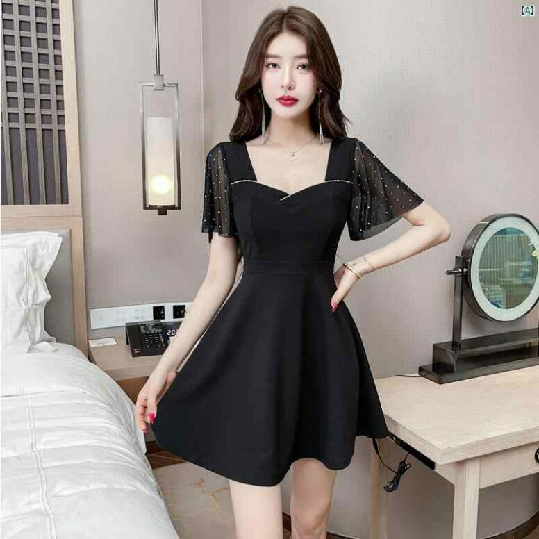 レディース　仕事　ファッション ブラック ローネック フレンチ スリム バックレス ドレス フロント デ..