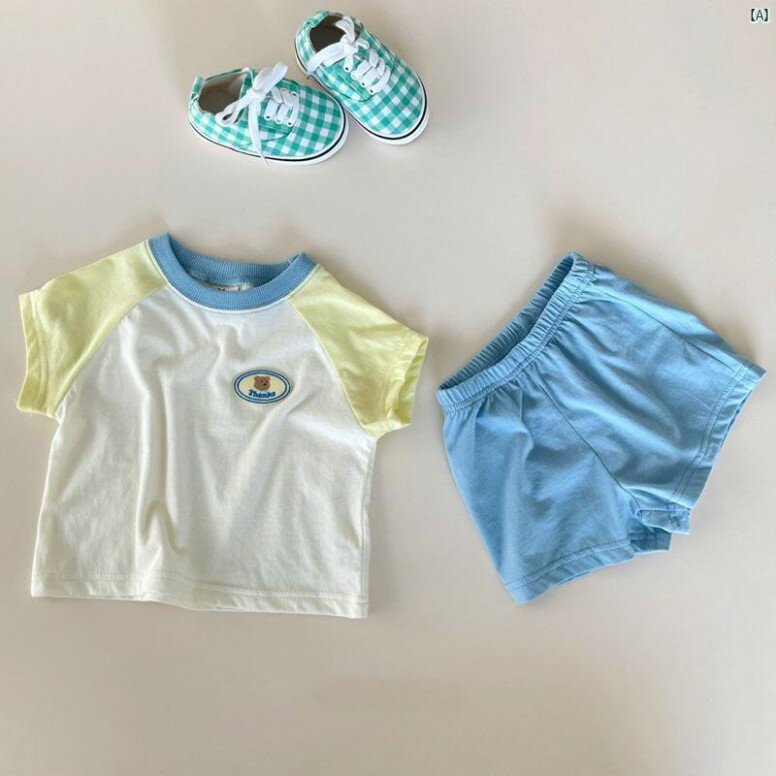 キッズ 子供 子供用品 BABY 色 ベビー イン サマー ドレス Tシャツ ショート パンツ 2点セット メンズ..