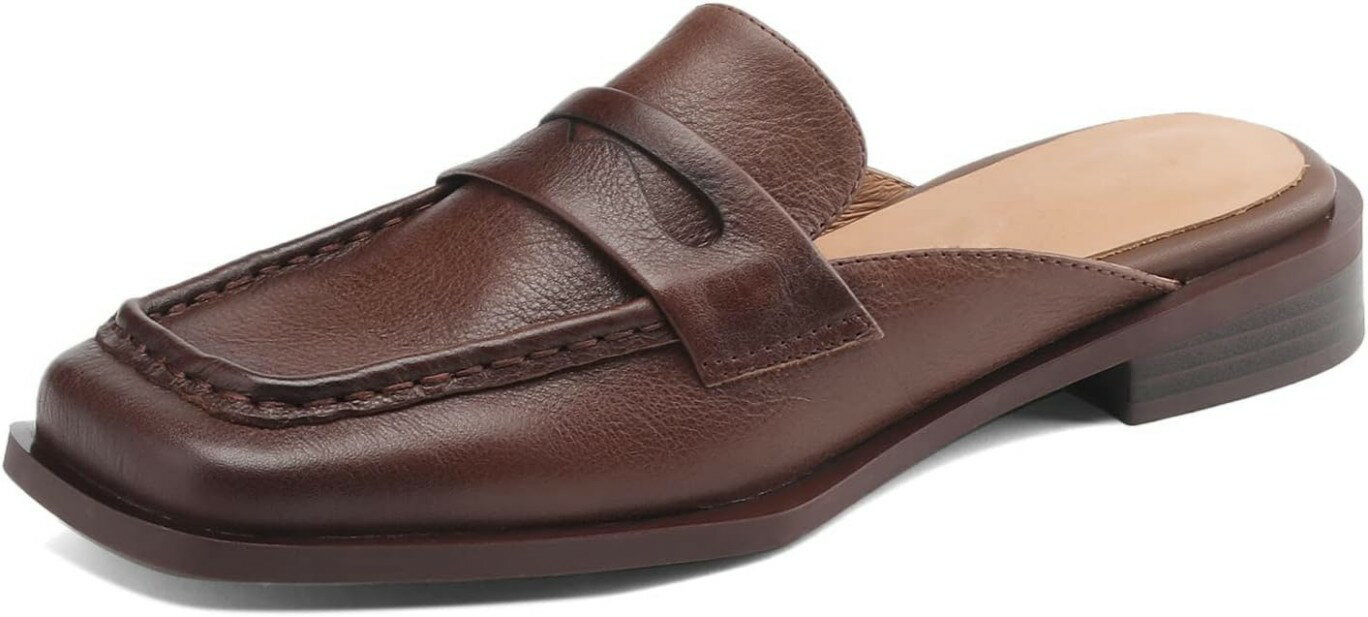 チカル レディース ミュール 牛革 ローファー スクエアトゥ マニッシュシューズ サボ サンダル つっかけ スリッポン ぺたんこ 革靴 スリッパ ローヒール 本革 レザー おじ靴 女 春夏 婦人靴 歩