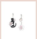 ピアス レディース アクセサリー シルバー イヤリング 誕生日 ホワイトデー プレゼント キラキラ かわいい 小さめ アシンメトリー ぶらさがり 猫 桜 黒 ピンク