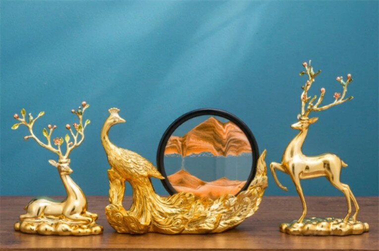 招財鹿流砂絵砂時計置物招財鹿流砂絵砂時計置物軽量高級家庭客間酒棚テレビキャビネット事務室テーブル..