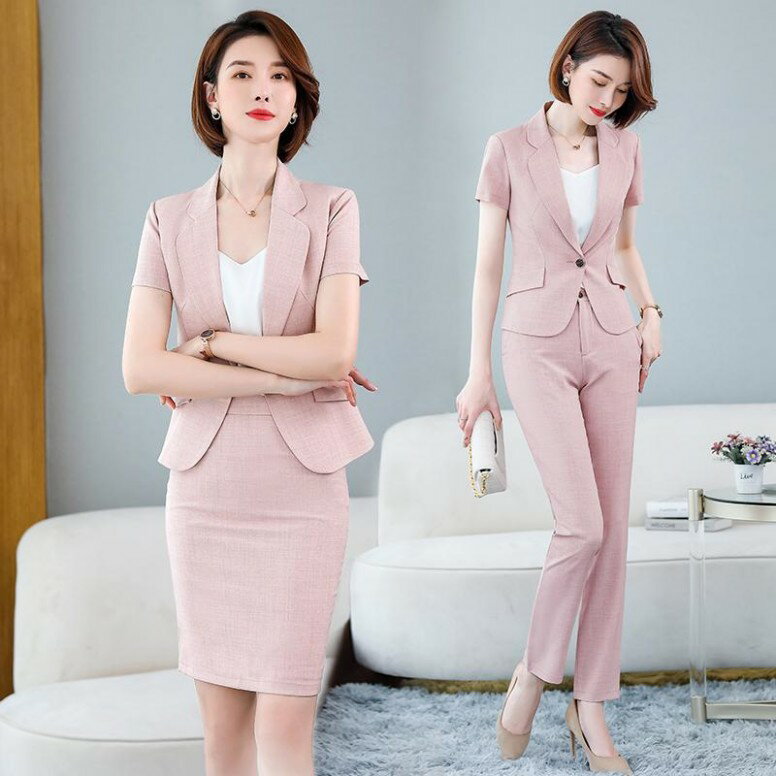 Rakuten - 女性 レディース ファッション おしゃれ かわいい 春夏 秋 スーツ ビジネス 通勤 綺麗 上品 大人 シンプル 半袖 ジャケット 薄手 ショート 膝上 スカート パンツ セット タイト 大きいサイズ