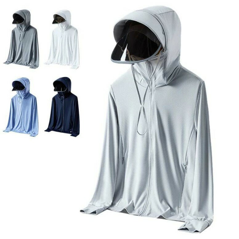 ラッシュガード メンズ レディース パーカー アイスシルク 接触冷感 UVパーカー 長袖 UPF50+ ラッシュパーカー 吸汗速乾 UVカット 軽量 通気性 体...