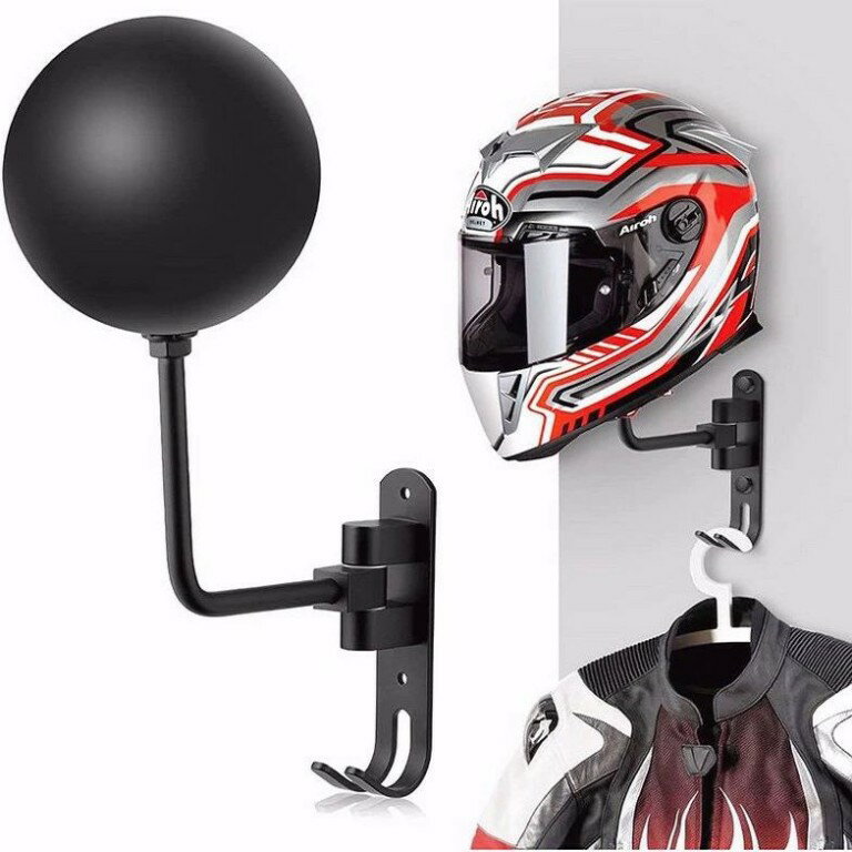 ヘルメットラック バイク用ヘルメットホルダー 壁掛け 180度回転 フック付きメタル バイクアクセサリー..