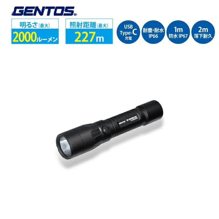 懐中電灯 ライト ジェントス LED T-REXシリーズ TX-2000R USB充電式 専用充電池付き