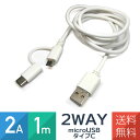 microUSB タイプC 2in1 充電ケーブル 2A 1m