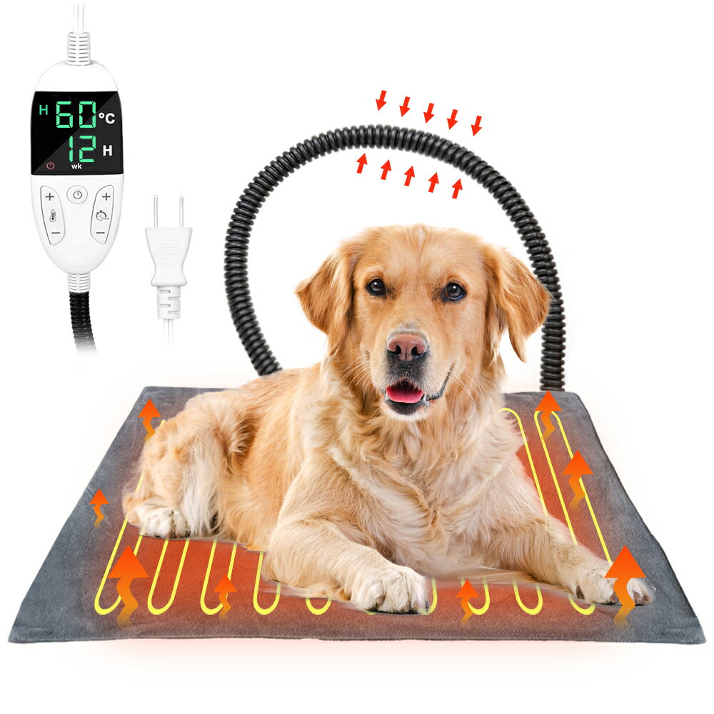 ペット用ホットカーペット ペット電気毛布 犬猫兼用 ペットヒーター 9段階温度調節 猫 ホットカーペット 4段階タイマー機能 30～60°C 猫用ホットカーペット 防水 過熱保護 ペット用ヒーター 暖房器具 犬/猫/小動物対応 恒温機能 噛み癖対策 寒さ対策