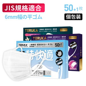 【JIS規格適合】TERUKA マスク 立体型 ホワイト ブラック ピンク ブルー 個包装 50枚+1枚 175mm 165mm 145mm 使い捨てマスク 子供用 中学生用 マスクゴム プリーツ 不織布マスク 送料無料 ほこり 花粉対策 飛沫防止 防護マスク