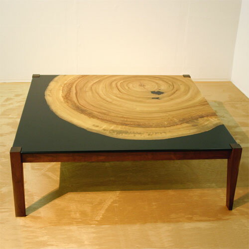 ローテーブル 幅100cm角 正方形 楠年輪突板貼り ブラック 黒塗り アート オブジェ リビングテーブル センターテーブル ソファーテーブル 和モダン 和風モ...