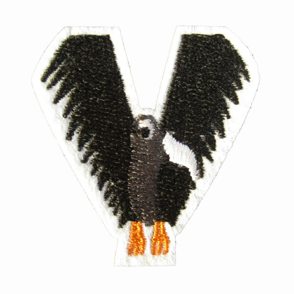 アイロンワッペン アルファベット V 動物 縦4.4cm 横4.2cm