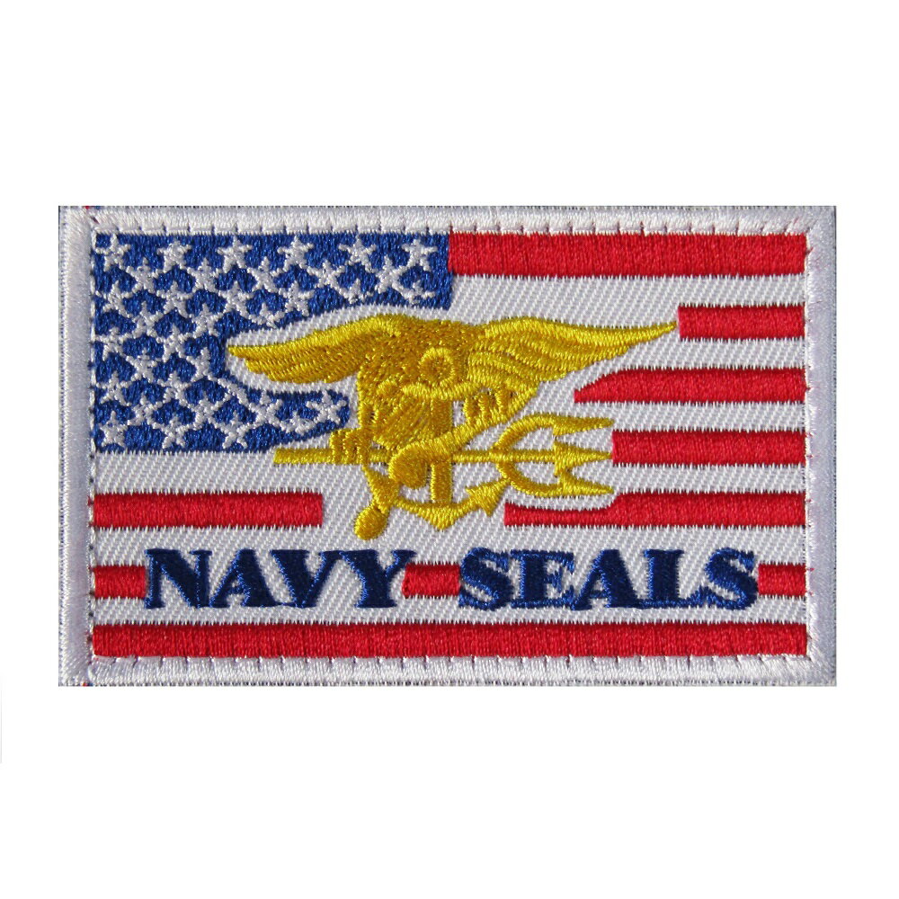 ベルクロワッペン 星条旗＆Navy SEALs ネイビー シールズ 海軍特殊作戦員 赤白 縦5cm 横8cm