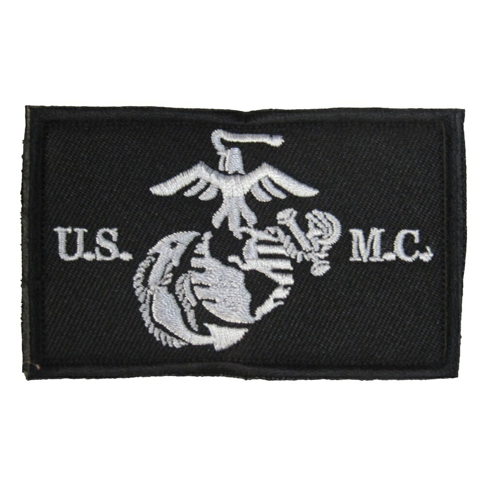 ベルクロワッペン ミリタリー USMC アメリカ海兵隊 黒 縦5cm 横8cm