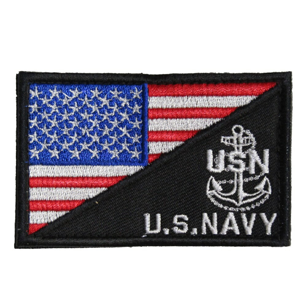 ベルクロワッペン 星条旗／U.S.NAVY 赤白 1 縦5cm 横8cm