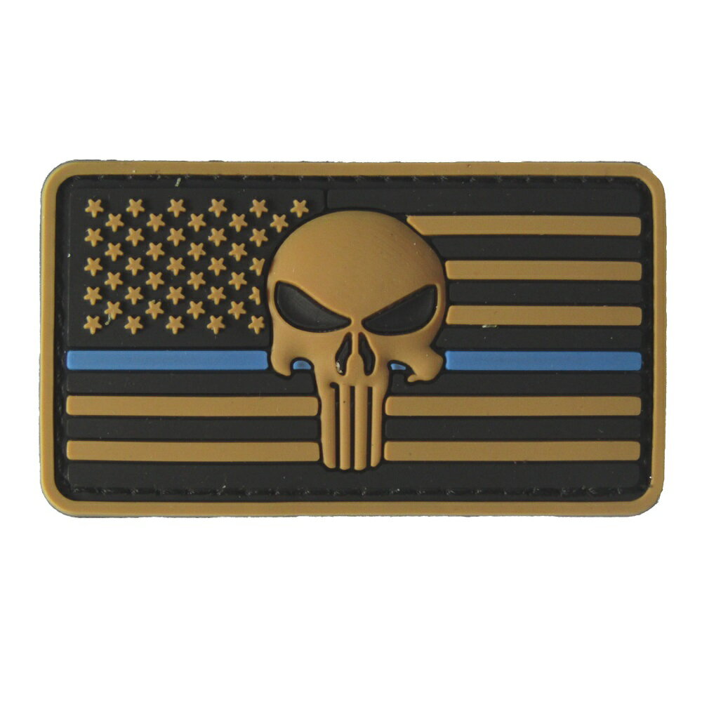 PVC ベルクロワッペン 星条旗＋パニッシャースカル 泥 縦4.5cm 横7.8cm