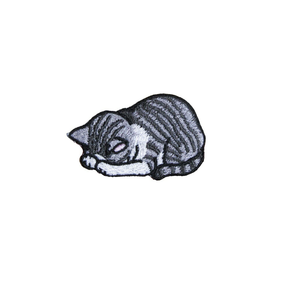 アイロンワッペン 刺繍 動物 ネコ サバ白 5 縦3.5cm 横5.5cm