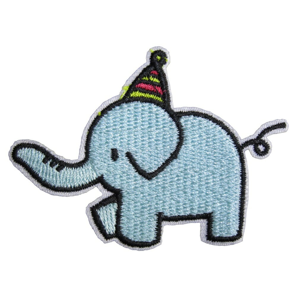アイロンワッペン 刺繍 動物 ゾウ 1 縦4.8cm 横6.5cm