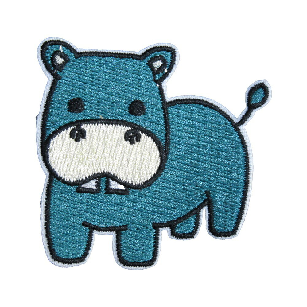 アイロンワッペン 刺繍 動物 カバ 1 縦5.8cm 横6cm