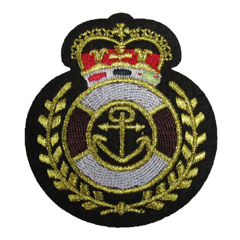 アイロンワッペン エンブレム プレッピー カレッジ スクール 王冠 アンカー 錨 18 縦7cm 横6.2cm