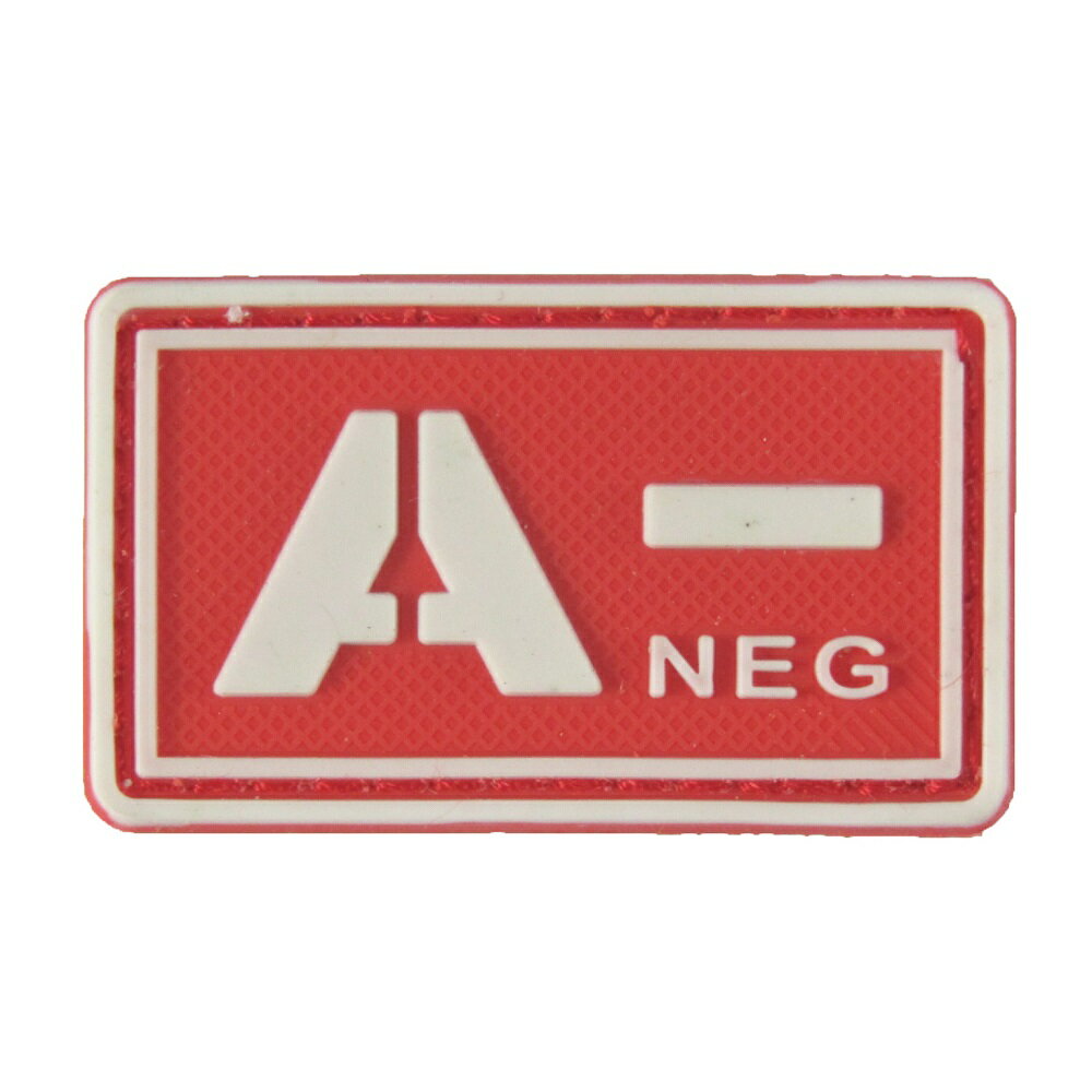 PVCベルクロワッペン パッチ 血液型 赤夜光白 A- 縦3cm 横5cm