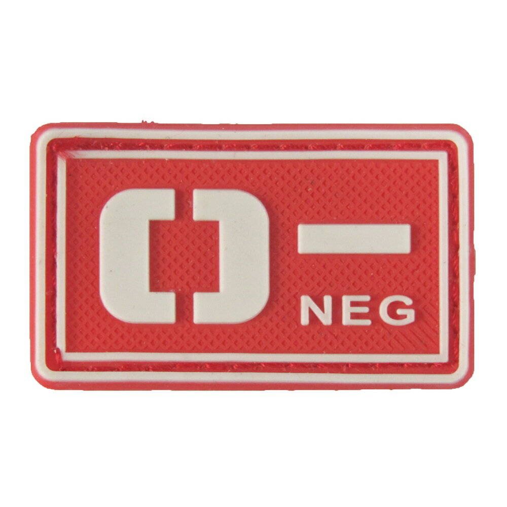 PVCベルクロワッペン パッチ 血液型 赤夜光白 O- 縦3cm 横5cm