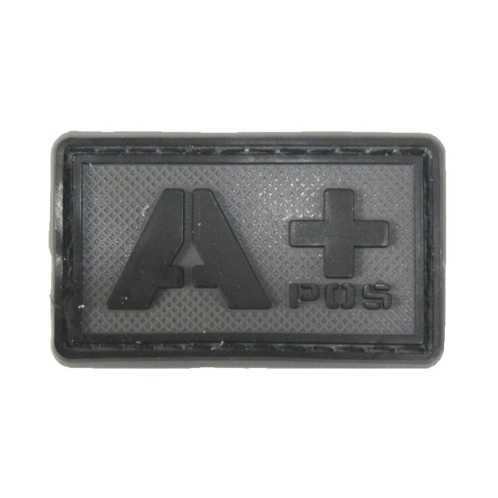 PVCベルクロワッペン パッチ 血液型 黒灰 A+ 縦3cm 横5cm