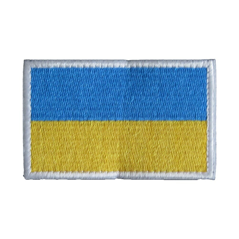 ベルクロワッペン 国旗 ウクライナ 白枠 縦5cm 横8cm