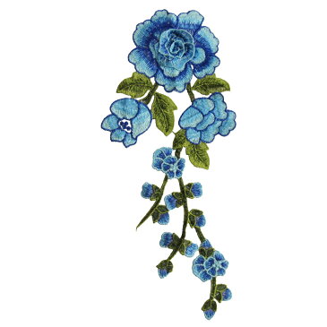 ワッペン 薔薇 バラ 花 刺繍 26 青 縦29cm 横13cm