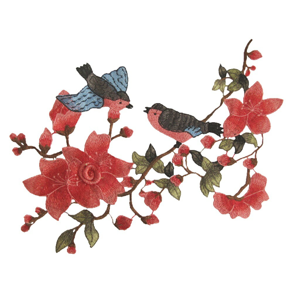 Rakuten - ワッペン 花 鳥 刺繍 朱 46 縦40cm 横30cm