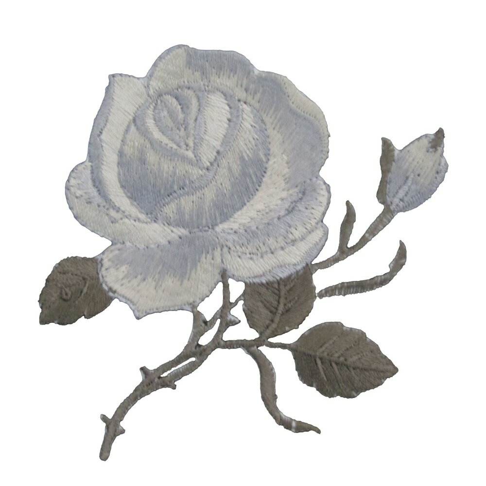 アイロン ワッペン 薔薇 バラ 7 灰 縦9cm 横8.5cm
